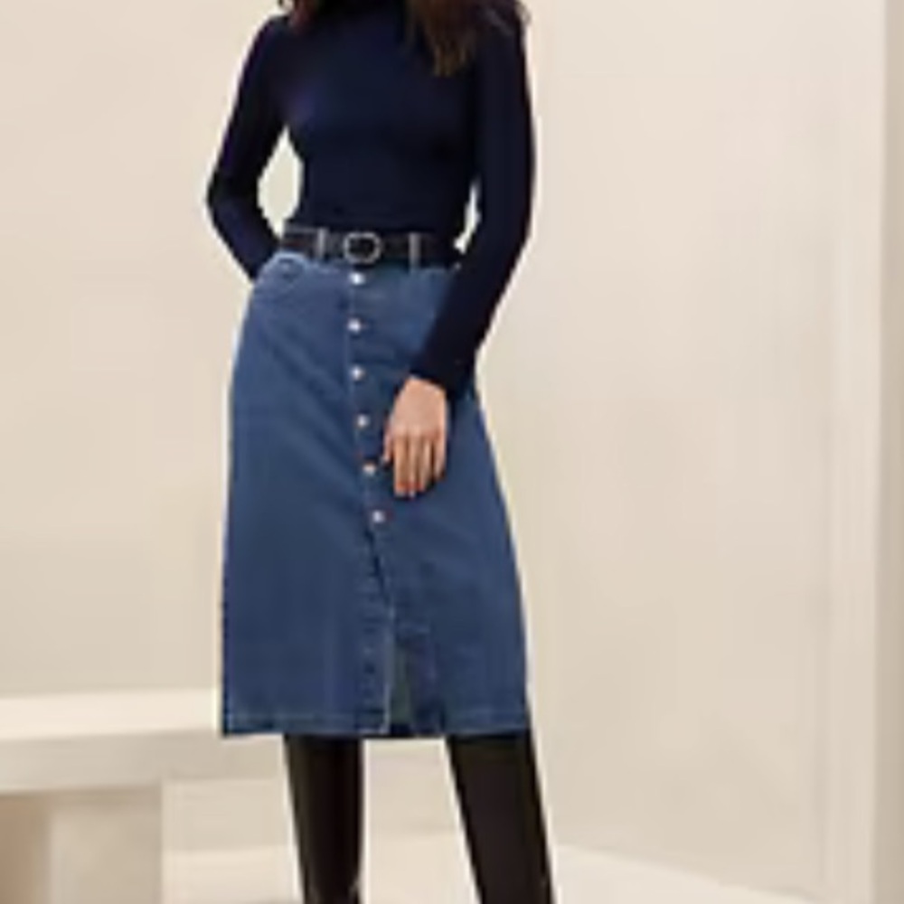 Banana Republic Blue Denim Button-Front Midi Skirt